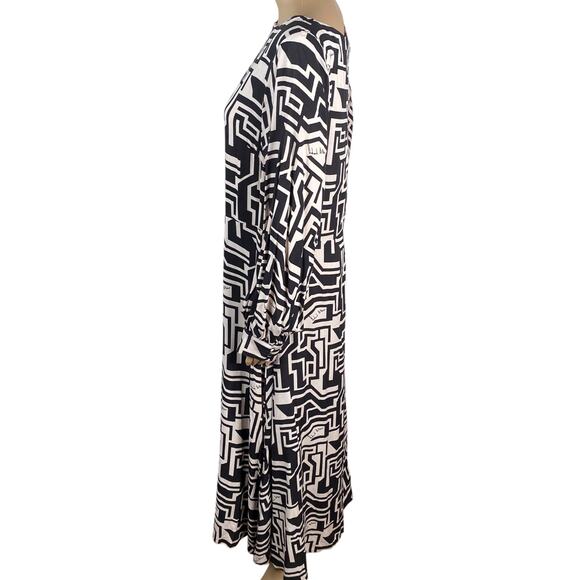 H&M x Richard Allan Black White Geometric Pattern Flowy Midi Dress SZ 12 - Picture 9 of 11